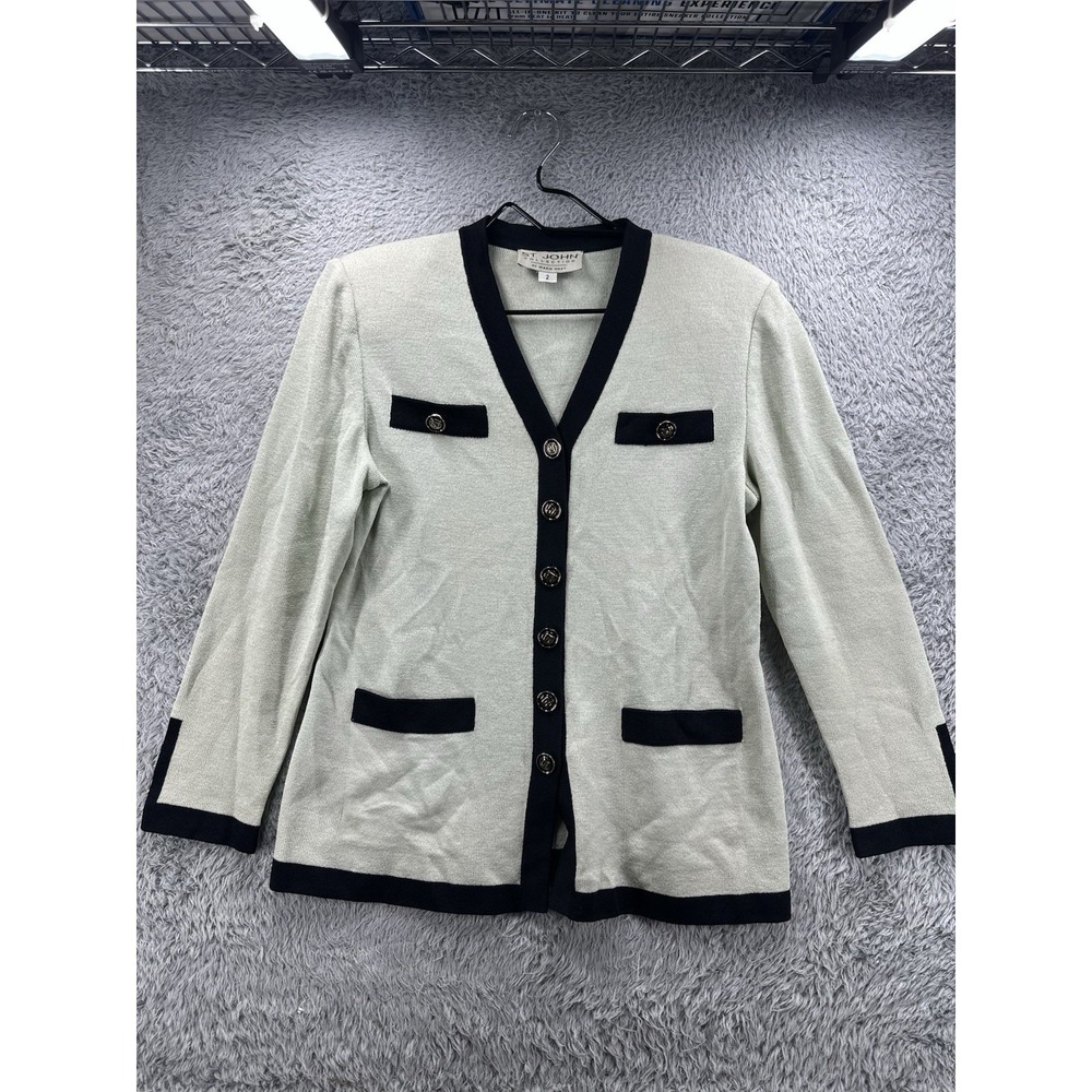 St John by Marie Gray Women Light Green  Button Front‎ Knit Cardigan Size 2